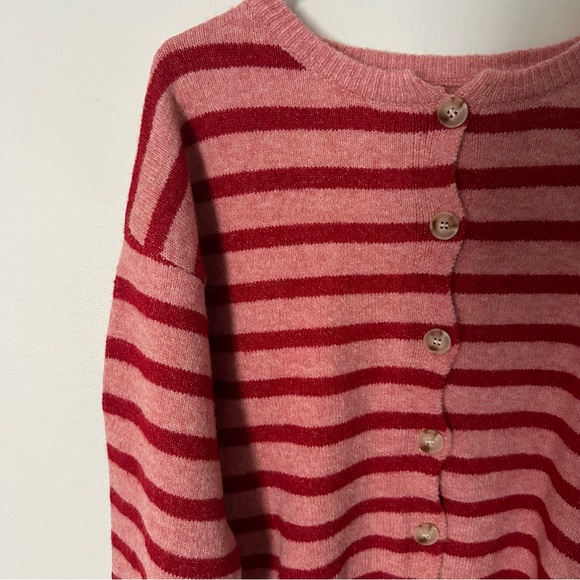 Cozy Striped Button-Up Sweater Cardigan in Pink & Red - Picture 5 of 7